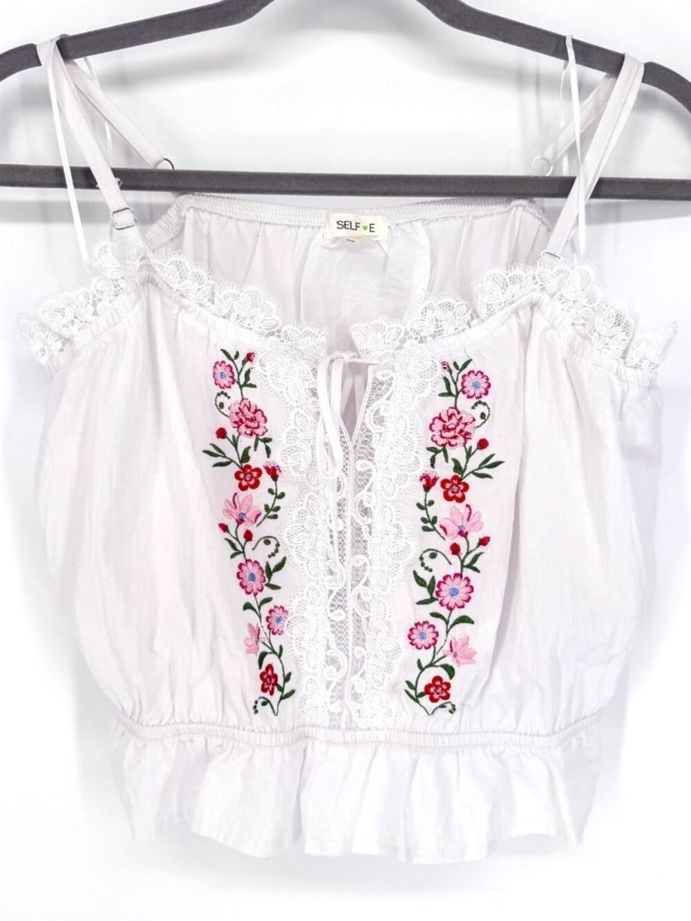 Self E Floral Embroidery Lace Trim‎ Adjustable Strap Camisole Women's L (NWOT)